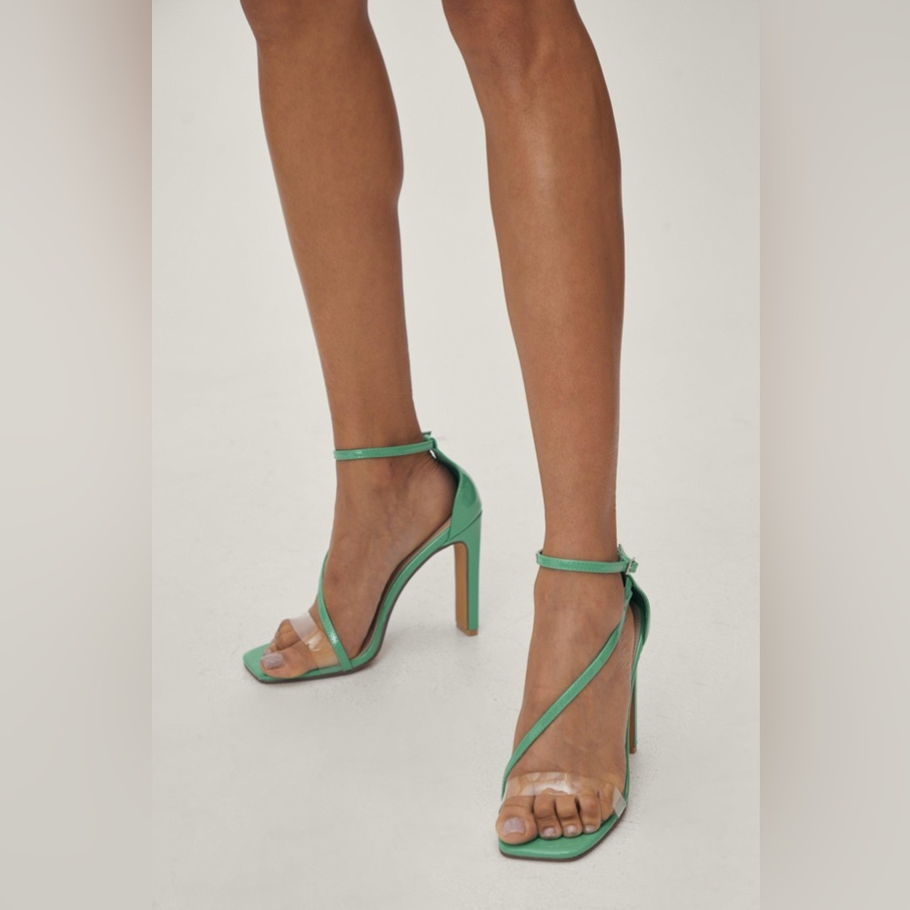 Patent Asymmetric Strap Square Toe Heels